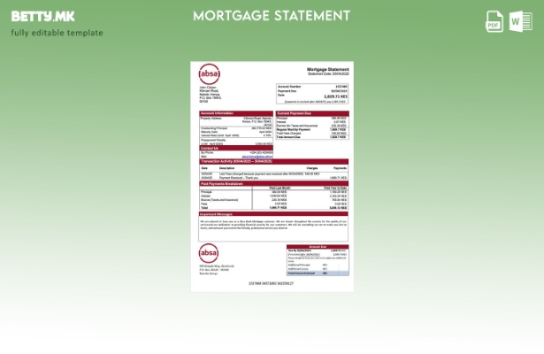 модерен стил Извод за хипотека на банката Absa во Кенија, шаблон за Word и PDF